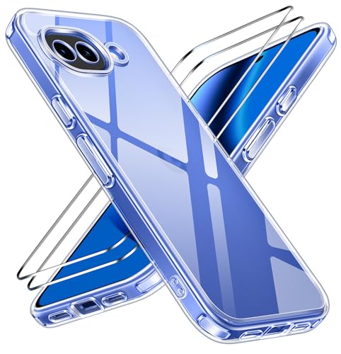 ivoler 3-in-1 Case for Google Pixel 10a 6.3 inch, Clear | with 2 Pack Screen Protector Tempered Glass, Military Shockproof Protective Hard Back Slim Bumper Phone Cover - color: Clear, size: For Pixel 10a 6.3 Inch
