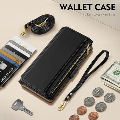 Antsturdy Crossbody Phone Wallet Case for iPhone 17 Pro Max,Black | RFID Blocking,PU Leather Flip Cover,Kickstand,with Credit Card Holder,Wrist Strap Lanyard & Handbag Purse,for Women & Men - color: (Crossbody)-Black