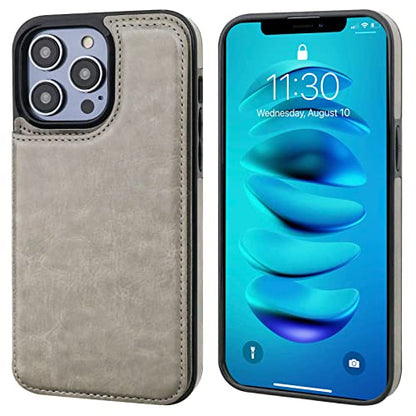 ONETOP for iPhone 14 Pro Max Wallet Case with Credit Card Holder,Gray | Kickstand,ID/Cash Holder,Case Wallet with Card Slots,Double Magnetic Clasp,Durable PU Leather Shockproof Cover for Women Men - color: Gray