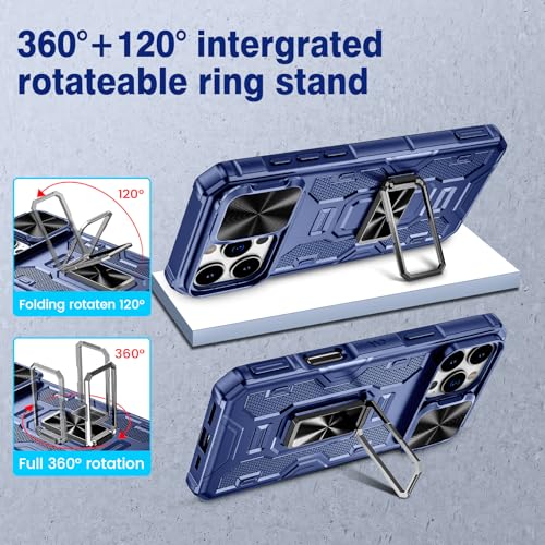 VEGO for iPhone 16 Pro Max Case with Belt Clip Holster and Kickstand Blue | Slide Camera Lens Protector & Ring Kickstand Military Grade Heavy Duty Protection Cover for iPhone 16 ProMax - Blue - color: Blue