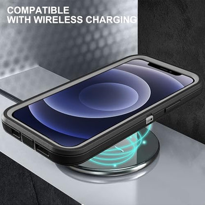 YKHJKLEC for iPhone 12/12 Pro Case, Military Grade 3 in 1 Heavy Duty Shockproof/Drop Proof/Dust Proof with 2Pcs Tempered Glass Screen Protector (Black/Grey) | 3 in 1 - color: Black/Grey