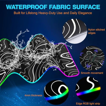 TARKARI 15W Magnetic Wireless Charging RGB Mouse Pad, 800x300mm Topographic - color: Black White