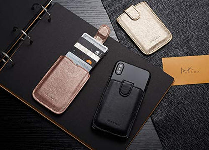 Phone Card Holder RFID Sleeve, PU Leather Stick-On Pull 5 Card Phone Wallet - color: Gold