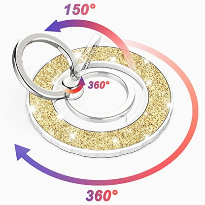 Magnetic Phone Ring Holder for magsafe, Glitter Magnetic Grip Compatible with iPhone 17 16 15 14 13 12 Pro max,Pro,Plus,Mini,Pixel 10 Series Mag Safe Accessories,Adjustable Kickstand,Gold - color: Glitter Gold