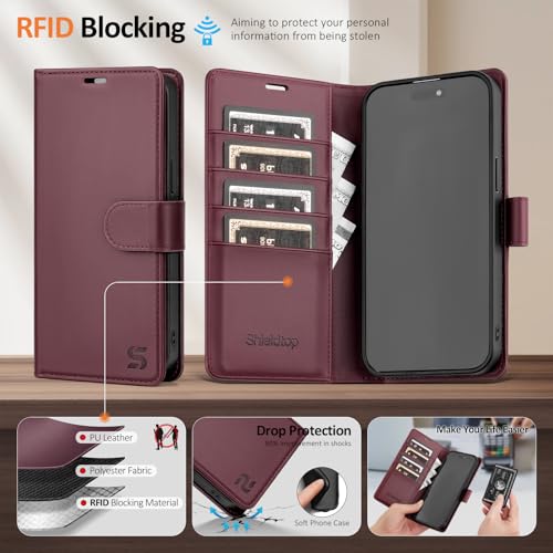Shieldtop Compatible with MagSafe iPhone 13 Pro Wallet Case,Wine Red - color: Wine Red, size: iPhone 13 Pro - 6.1"