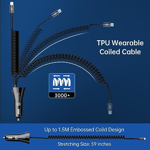 Syncwire iPhone Car Charger - Upgrade [Apple MFi Certified] 4.8A/24W Car Charging Adapter with Built-in Coiled Lightning Cable for Apple iPhone 14/13/12/11/Xs/XS Max/XR/X/8/7/6 Plus, iPad & More