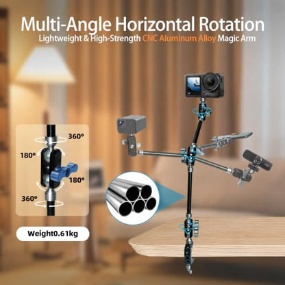 GEEKOTO 22" Magic Arm, Overhead Phone Mount with 360Dual Ball Head, CNC Aluminum Desk Camera Mount for Photography & Content Creation, Camera, Phone Holder,Filming, Action Camera, LED Light, Webcam - style: Desk Clip&Phone Clip