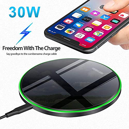 Wireless Charger 30W，Wireless Charger Pad Fast Wireless Charging Compatible with Galaxy S24/S23/S22/S21/S20/S10, Fast Charger Compatible with iPhone 16/15/14/13/12/11 Series