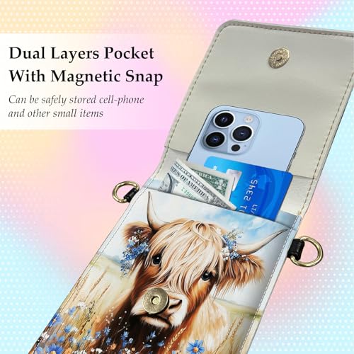 Small Crossbody Bags for Women Touchscreen Cell Phone Bag Cross Body Purses with adjustable Strap,Gifts For Teenage Girls-Highland Cattle Cow