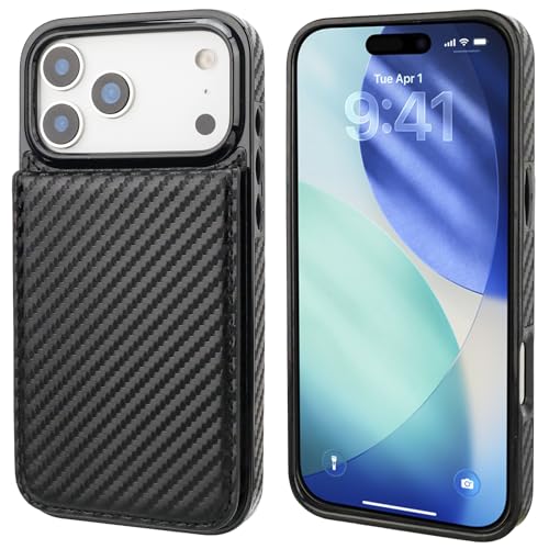 KIHUWEY for iPhone 17 Pro Max Wallet Case Card Holder, Carbon Black | Credit Card Slots, PU Leather, Kickstand, Flip Heavy Duty Protection Cover for Men and Women - color: Carbon Black