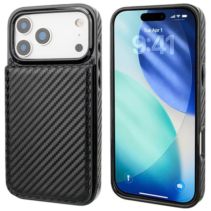KIHUWEY for iPhone 17 Pro Max Wallet Case Card Holder, Carbon Black | Credit Card Slots, PU Leather, Kickstand, Flip Heavy Duty Protection Cover for Men and Women - color: Carbon Black