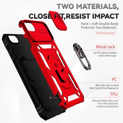 SunStory Compatible with iPhone SE 2022/2020/3rd/2rd / 6/7/8 Case with HD Screen Protector & Slide Camera Cover & Kickstand, [Military-Grade] Phone Case for iPhone SE 2020/2022/6/7/8 (Red) - color: Red
