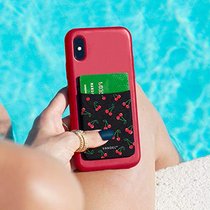 Vandel Stick-On Fabric Phone Wallet for Women, Cute Credit Card Holder | Stylish Credit Card Holder for Phone Case, Stick On Back of Phone Fabric Sleeve for iPhone Pocket - color: Cherry
