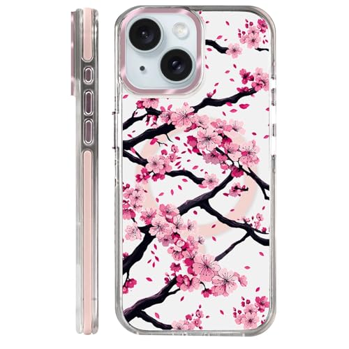 VisEnt Clear Case for iPhone 15, Magnetic Phone Case, Transparent Slim Cover, Military Grade Protection, Shockproof, Anti-Yellowing, Scratch Resistant, Pink Sakura Floral - color: Pink Sakura Floral, size: Iphone 15