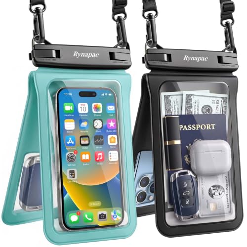 Rynapac Waterproof Phone Pouch 2 Pack, IPX8 Double Space Waterproof Phone Case with Lanyard for iPhone 17/16/15 Pro Max, Galaxy S26 Ultra, Cell Phone Dry Bag for Beach Cruise Essentials, Up to 8.5’’ - color: Black+Green