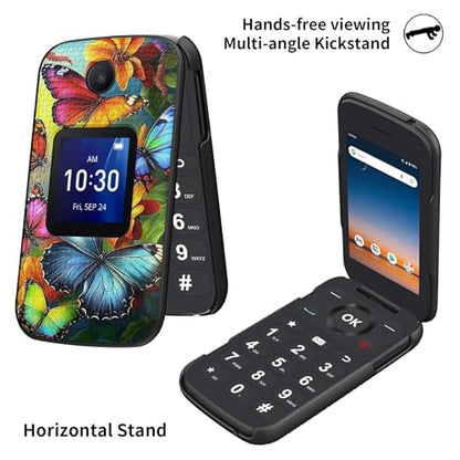 for Alcatel Go Flip 4 / TCL Flip Go/TCL Flip Pro Case with 1 X Screen Protection, Slim Hard Shell Cover Protection with Kickstand Full Body Shockproof Phone Case, Butterfly