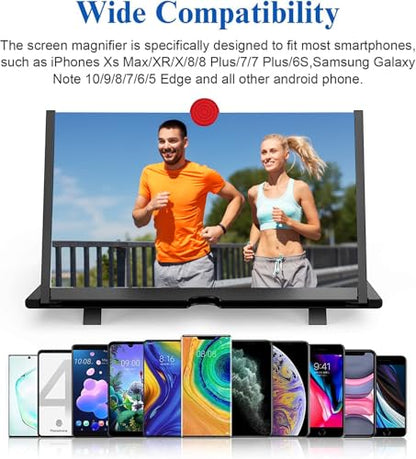 18 Inch Screen Magnifier for Cell Phone – 3D HD Magnifing Screen Enlarger Projector for Movies Videos and Gaming – Foldable Phone Stand Holder with Screen Amplifier–Compatible with All Smartphones - color: Black-18inch