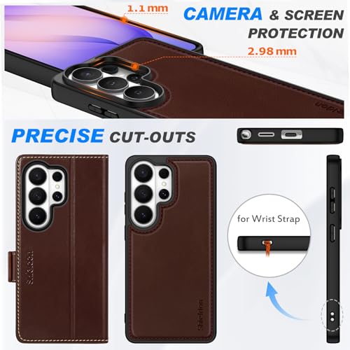 SHIELDON 2 in 1 Leather Case Wallet for Galaxy S26 Ultra 6.9", Retro Coffee | Genuine Leather, Detachable, RFID Blocking, Credit Card Holder, Magnetic Closure, Kickstand, Folio Shock Absorbent Cover - color: Retro Coffee