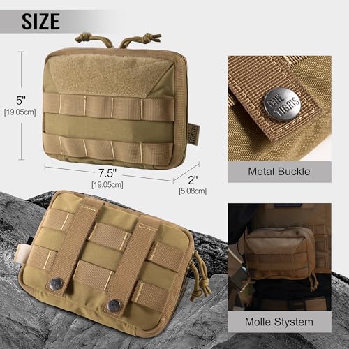 OneTigris MOLLE Pouch, Tactical Admin Pouch Belt EDC Tool Organizer Zippered Utility Waist Pack 7.5"x5"x2" - color: Brown
