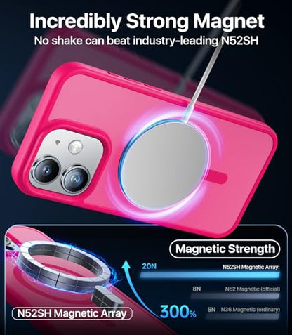 Magnetic for iPhone 12 Case/iPhone 12 Pro Case, [10FT Military Drop Tested] [Compatible with MagSafe]Shockproof Protective Slim Translucent Matte Hard Back Phone Case iPhone 12/12 Pro, HotPink - color: Hotpink, size: iPhone 12/12Pro 6.1inch