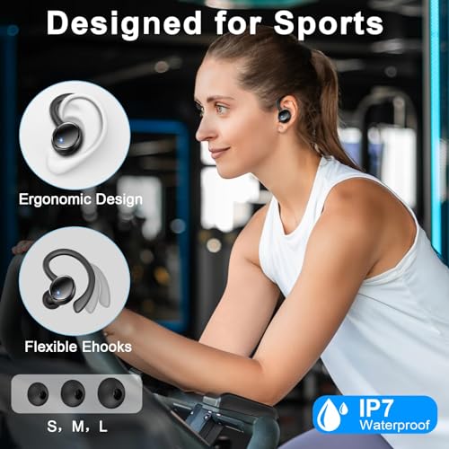 Wireless Earbuds, Bluetooth 5.4 Headphones, 75H Deep Bass Sound, Earhook - color: Jet-Black