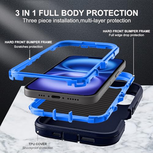 YKHJKLEC for iPhone 16 Case, Military Grade 3 in 1 Heavy Duty Shockproof/Drop Proof/Dust Proof Case with 2Pcs Tempered Glass Screen Protector (Navy Blue) - color: Navy Blue