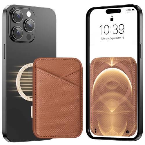 Miroddi for MagSafe Wallet, Leather Magnetic Card Holder for iPhone 16/15/14/13/12 Series, 0.12" Invisible Ultra-Thin Magnetic Phone Wallet, 2 Independent Card Slot, RFID Blocking, Carbon Fiber Brown - color: Carbon Fiber Brown