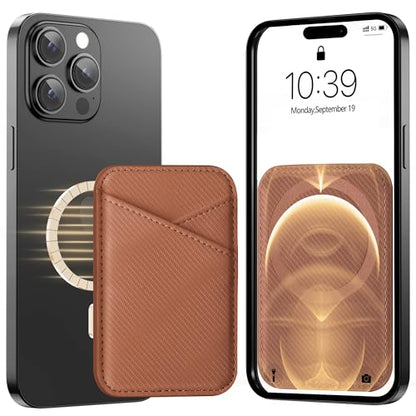 Miroddi for MagSafe Wallet, Leather Magnetic Card Holder for iPhone 16/15/14/13/12 Series, 0.12" Invisible Ultra-Thin Magnetic Phone Wallet, 2 Independent Card Slot, RFID Blocking, Carbon Fiber Brown - color: Carbon Fiber Brown