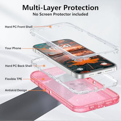 TUTUKII for iPhone 14 Pro Max Case Pink Glitter | Heavy Duty Shockproof, Anti-Drop, Anti-Yellow,Triple-Layer Transparent Protective Phone Cover, 6.7" - color: Pink Glitter, size: iPhone 14 Pro Max 6.7"