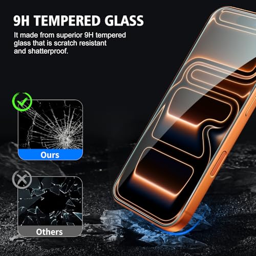 2+2 Pack compatible with iPhone 17 Pro Screen Protector Tempered Glass with Camera Lens Protector, Protection Film with Easy Installation Frame, 9H Hardness, Scratch Resistant, Case Friendly - size: iP17 Pro transparent