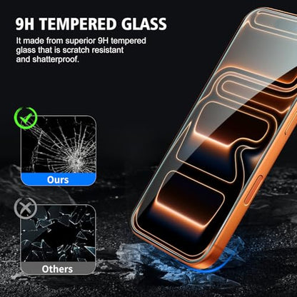 2+2 Pack compatible with iPhone 17 Pro Screen Protector Tempered Glass with Camera Lens Protector, Protection Film with Easy Installation Frame, 9H Hardness, Scratch Resistant, Case Friendly - size: iP17 Pro transparent