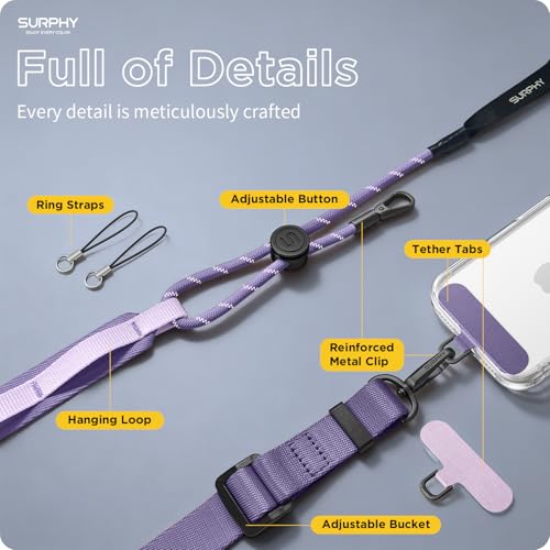 SURPHY Phone Lanyard Crossbody, Phone Strap with Light-Activated Strap - color: Purple