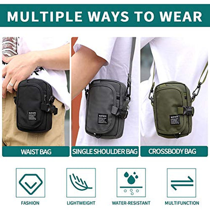 Lohol Multifunction Cell Phone Holster, One Shoulder Pouch with Carabiner, Outdoor Tactical Waist Belt Bag, Security Purse Crossbody Gadget Pocket for Smartphone Up to 6.5 inches - color: 1# Army Green