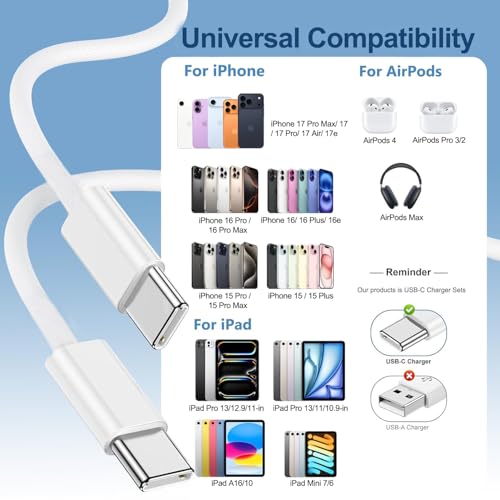 iPhone Charger Fast Charging [Apple MFi Certified],2Pack 40W-60W USB C Charger Block Dynamic Power Adapter 6FT iPhone Charger Woven Cable Cord for iPhone 17 Pro Max/Air/17e/16e/16Pro/15Plus/iPad - size: 6FT