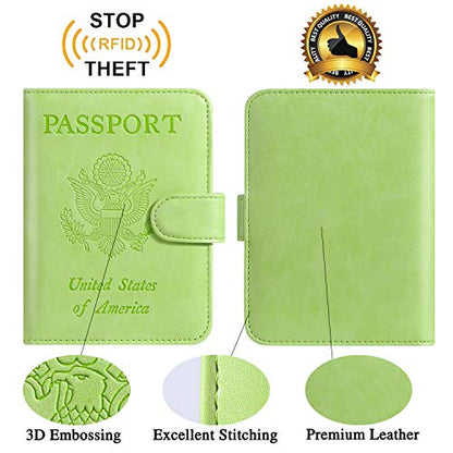 Passport Holder Cover Wallet RFID Blocking, Travel Essentials | Leather Card Case, Travel Accessories for Women Men, Apple green - color: Apple green