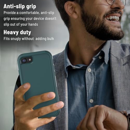 X-belmox Heavy Duty Phone Case for iPhone SE 2022 (3rd Gen) with Glass Screen Protector, 3 in 1 iPhone SE 2020 Case [Shockproof] Rugged Protective [Drop Proof] iPhone 7/8 case 4.7" - Dark Green - color: Dark Green