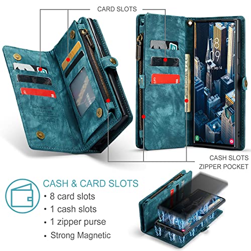Samsung Galaxy S23 Ultra Wallet Case,Zipper Folio Leather Case Wallet with Card Holder Strap Wristlet Detachable Magnetic Protective Back Case for Samsung Galaxy S23 Ultra 5G 6.8 Inch(Blue) - color: Blue, size: S23 Ultra 5G 6.8 Inch