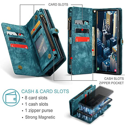 Samsung Galaxy S23 Ultra Wallet Case,Zipper Folio Leather Case Wallet with Card Holder Strap Wristlet Detachable Magnetic Protective Back Case for Samsung Galaxy S23 Ultra 5G 6.8 Inch(Blue) - color: Blue, size: S23 Ultra 5G 6.8 Inch