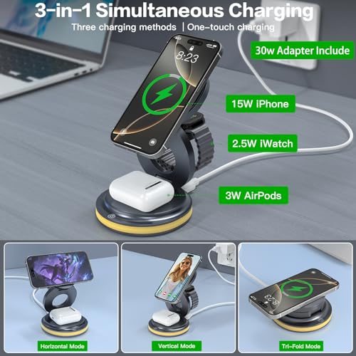 ZealSound 3-in-1 Wireless Charger for iPhone, Apple Watch and AirPods - color: Grey