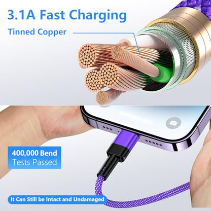 Long USB A to Lightning Cable,Purple iPhone Charger for iPhone 14/14 Pro - color: Purple