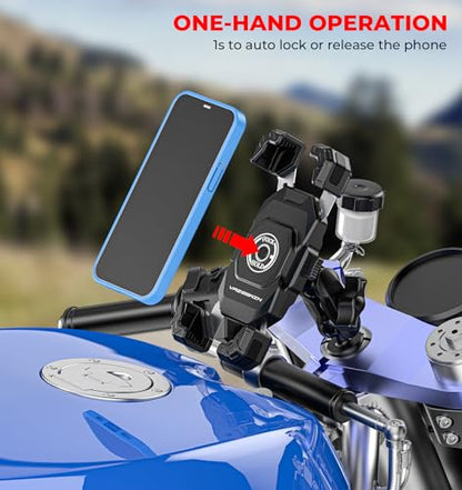VAZESWIN Motorcycle Fork Stem Phone Mount, 1s Lock & Release, Safety Lock