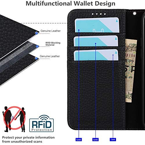 iCoverCase Compatible with iPhone 13 Pro Wallet Case with Credit Card Holder and Wrist Strap, RFID Blocking Genuine Leather Flip Magnetic Phone Cover 6.1 Inch (All Black) - color: 1-All Black (No Headphone Storage Belt), size: iPhone 13 Pro