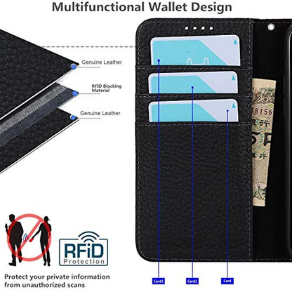 iCoverCase Compatible with iPhone 13 Pro Wallet Case with Credit Card Holder and Wrist Strap, RFID Blocking Genuine Leather Flip Magnetic Phone Cover 6.1 Inch (All Black) - color: 1-All Black (No Headphone Storage Belt), size: iPhone 13 Pro