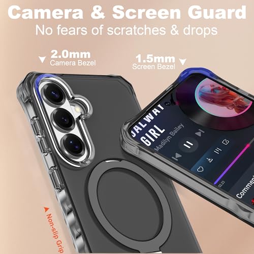 Compatible with Samsung Galaxy S26 Plus Case 6.7'' Cute Wavy Frame with Magnetic Stand [Compatible with Mag-Safe] Military-Grade Translucent Phone Case for S26 Plus, Black - color: Black, size: Samsung Galaxy S26 Plus