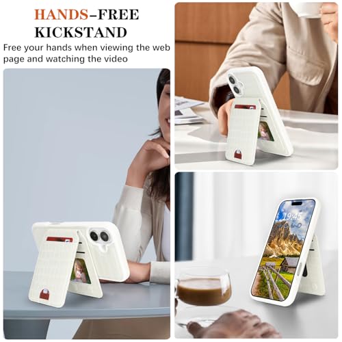 Ｈａｖａｙａ Leather Wallet Case for iPhone 16 - White | Crocodile-textured leather, detachable wallet, 5-card slots & kickstand, MagSafe 15W fast charge, raised bezels - color: White