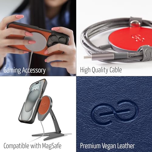 Dreem Empower Magnetic Wireless Charger Pad – Compatible with MagSafe for iPhone 18/17/16/15/14/13/12 & Qi-Certified Devices – Premium Vegan Leather [Royal] - color: Royal