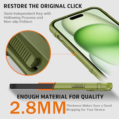 Rugged Shield 8ft Drop Proof TPU Thick Armor Tactical Protective Case Compatible with iPhone 15 Plus (6.7 inches) - Army Green - color: Army Green, size: iPhone 15 Plus