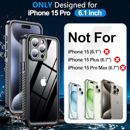 MOZOTER for iPhone 15 Pro Case Waterproof with Clear Sound | [IPX8 Underwater Case][Full Body Shockproof & Dropproof]Built-in Screen Protector for iPhone 15 Pro 6.1 inch-Black - size: For iPhone 15 Pro-6.1"