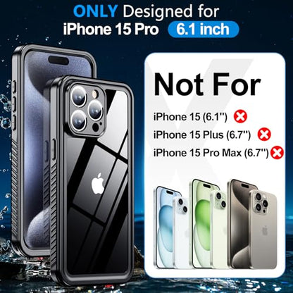 MOZOTER for iPhone 15 Pro Case Waterproof with Clear Sound | [IPX8 Underwater Case][Full Body Shockproof & Dropproof]Built-in Screen Protector for iPhone 15 Pro 6.1 inch-Black - size: For iPhone 15 Pro-6.1"