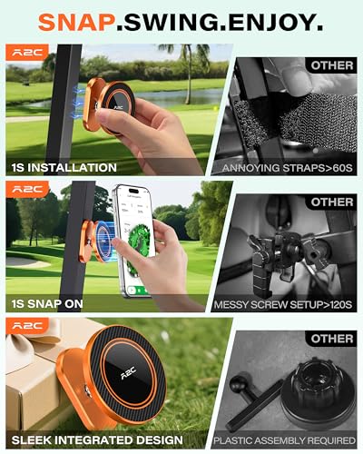 A2C Orange Alloy Magnetic Golf Cart Phone Holder Mount, Golf Accessories - color: Orange
